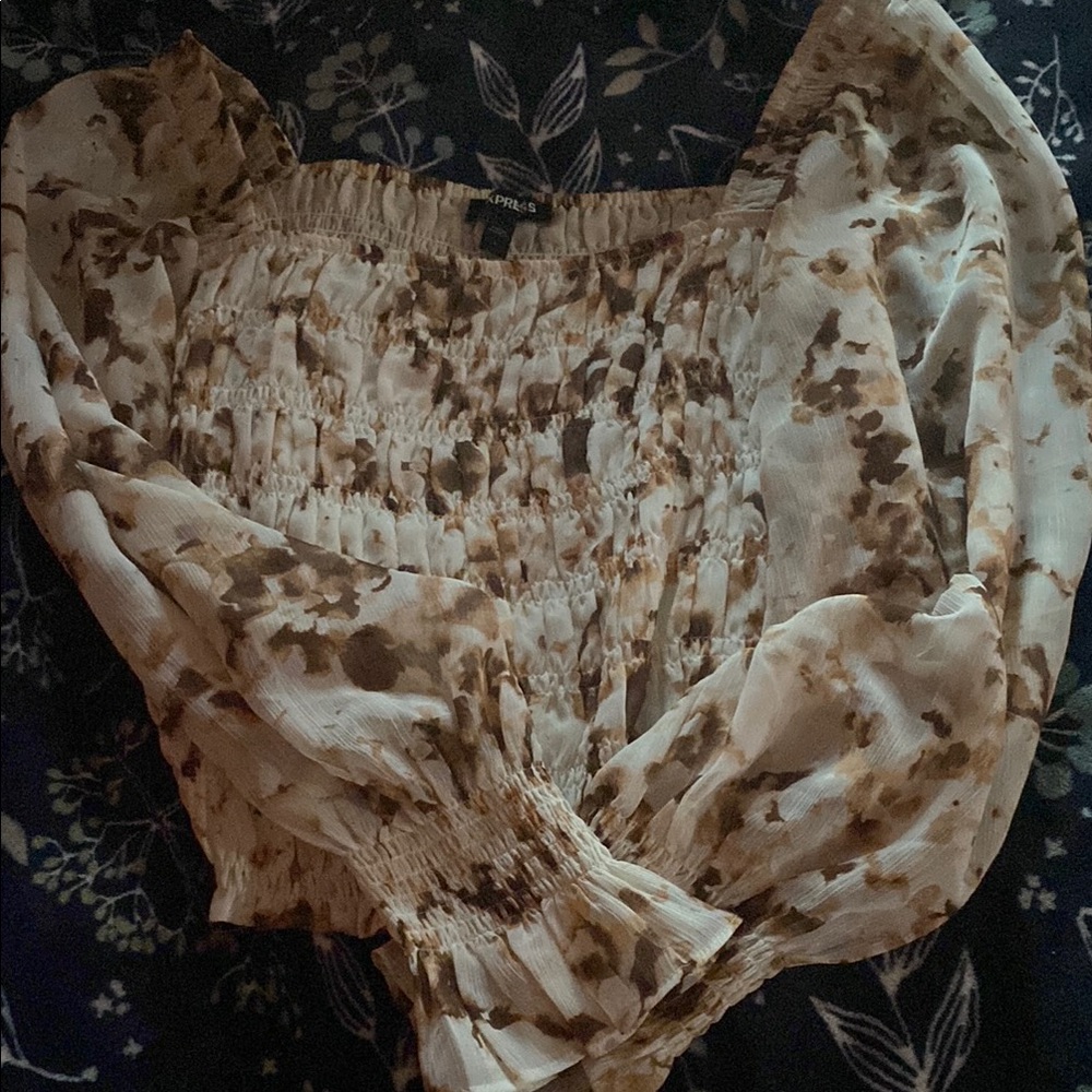 Express Brown and Cream Smocked Blouse